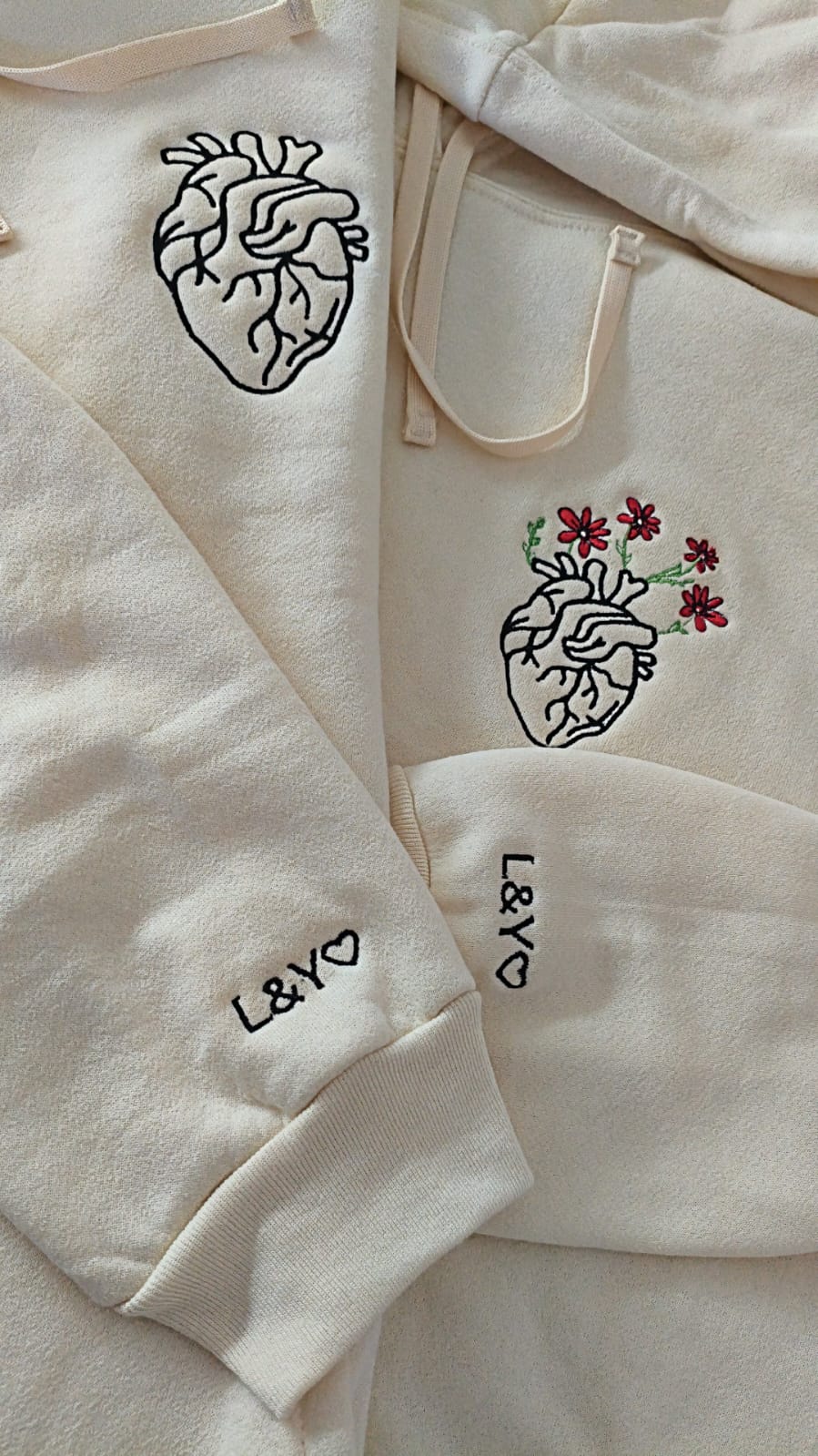 Outline hearts flores | Par de sudaderas